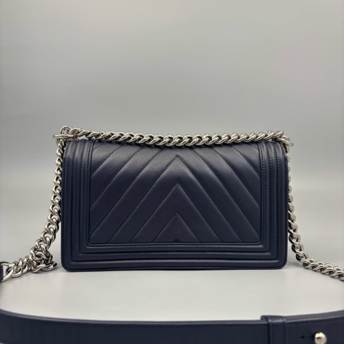 Chanel Chevron Quilted Medium Boy Flap Calfskin Dark Blue
