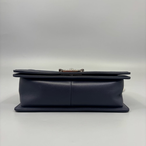 Chanel Chevron Quilted Medium Boy Flap Calfskin Dark Blue