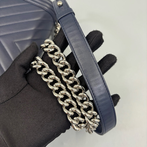 Chanel Chevron Quilted Medium Boy Flap Calfskin Dark Blue