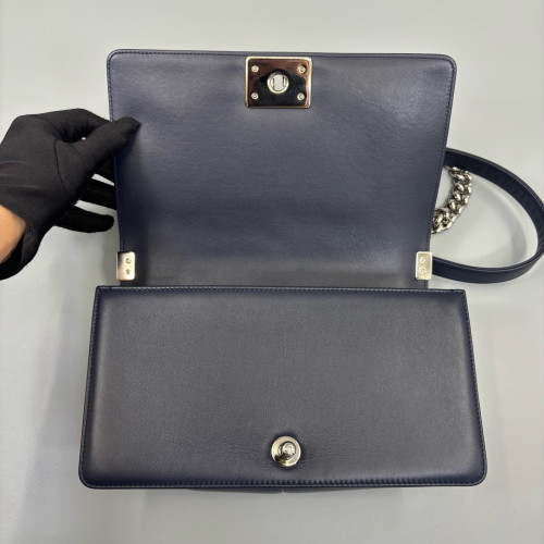 Chanel Chevron Quilted Medium Boy Flap Calfskin Dark Blue