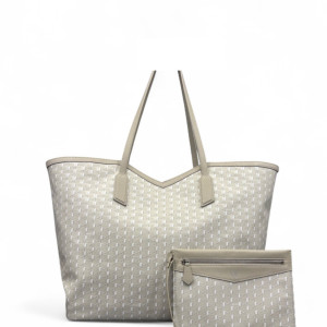Moynat Tote Bag Toile 1920 Monogram Calfskin White Grey