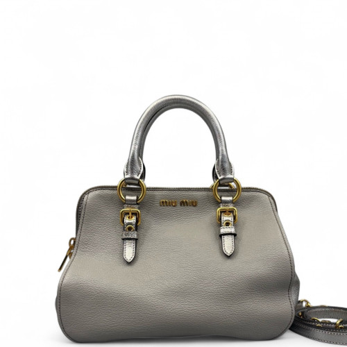Miu Miu Two-Way Bag Grained Calfskin Silver