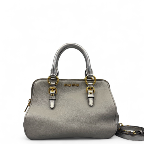Miu Miu Two-Way Bag Grained Calfskin Silver
