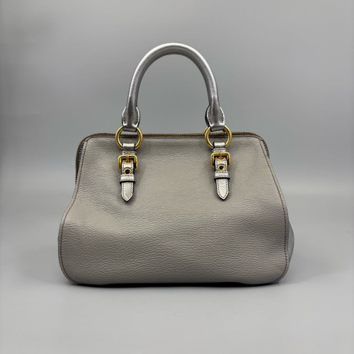 Miu Miu Two-Way Bag Grained Calfskin Silver