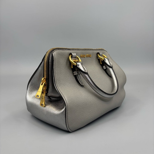 Miu Miu Two-Way Bag Grained Calfskin Silver