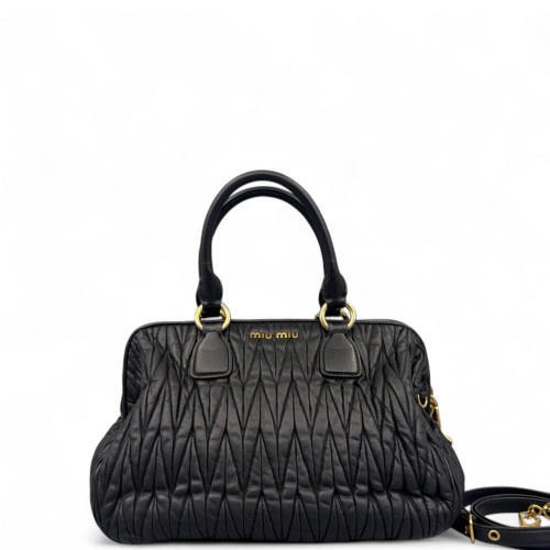 Miu Miu Two-Way Bag Crumpled Lambskin Black