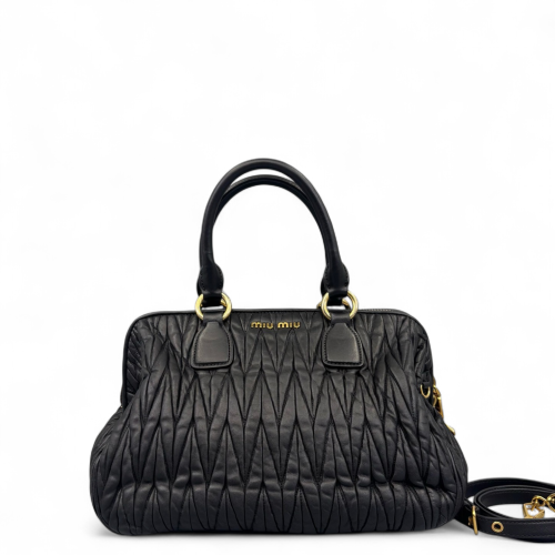 Miu Miu Two-Way Bag Crumpled Lambskin Black