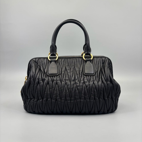 Miu Miu Two-Way Bag Crumpled Lambskin Black