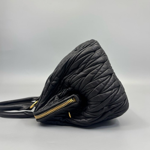 Miu Miu Two-Way Bag Crumpled Lambskin Black