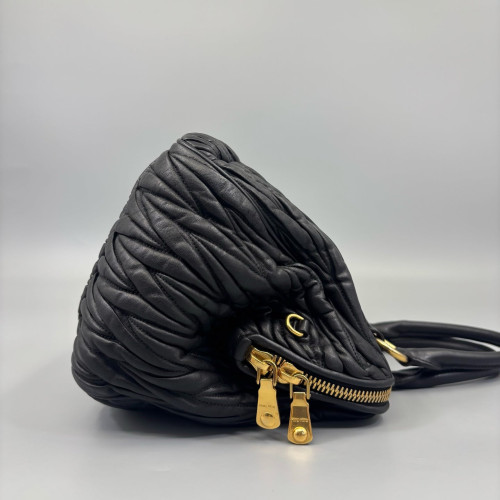 Miu Miu Two-Way Bag Crumpled Lambskin Black