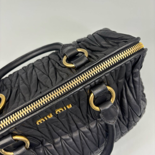 Miu Miu Two-Way Bag Crumpled Lambskin Black