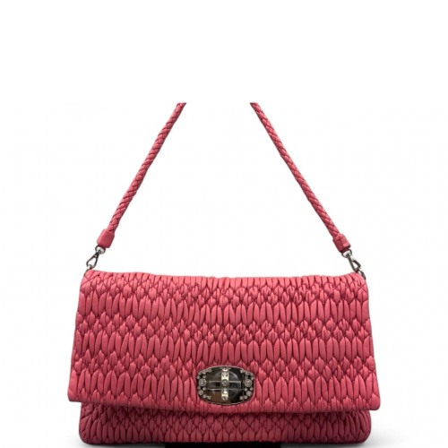Miu Miu Crystal Rhinestone Matelasse Crystal Flap Clutch Crumpled Lambskin Pink