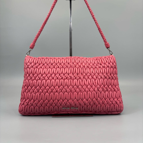 Miu Miu Crystal Rhinestone Matelasse Crystal Flap Clutch Crumpled Lambskin Pink