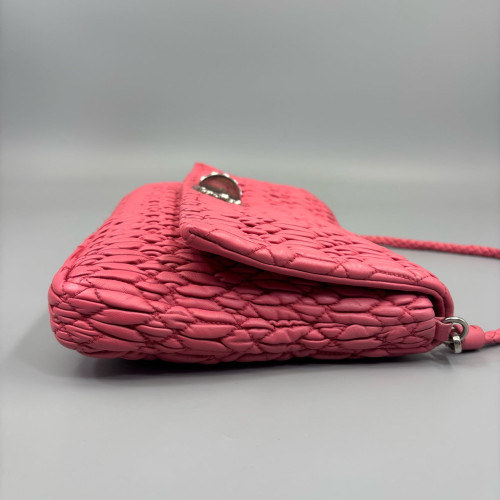 Miu Miu Crystal Rhinestone Matelasse Crystal Flap Clutch Crumpled Lambskin Pink