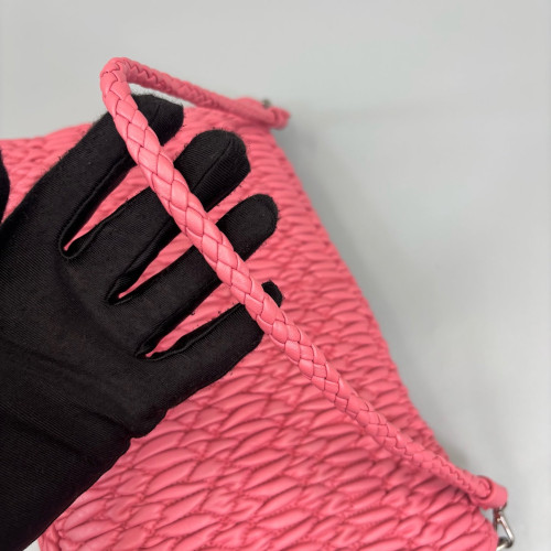 Miu Miu Crystal Rhinestone Matelasse Crystal Flap Clutch Crumpled Lambskin Pink