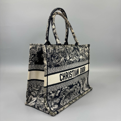 Dior Medium Book Tote Canvas Beige Navy