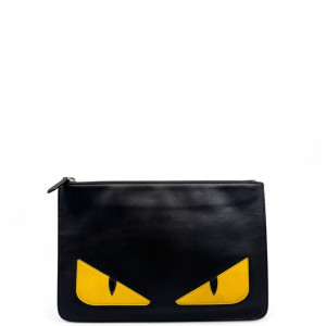 Fendi Bill Pouch Calfskin Black Yellow