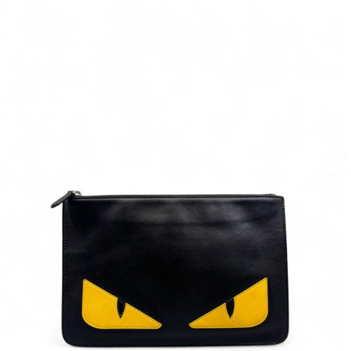 Fendi Bill Pouch Calfskin Black Yellow