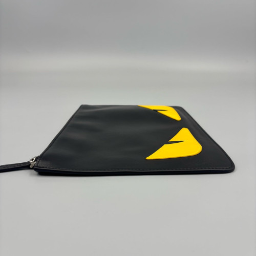 Fendi Bill Pouch Calfskin Black Yellow