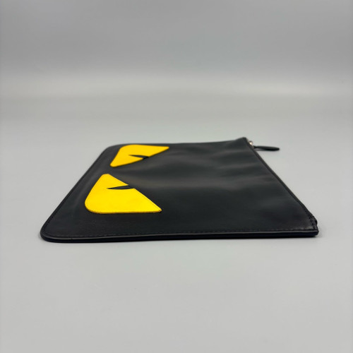 Fendi Bill Pouch Calfskin Black Yellow