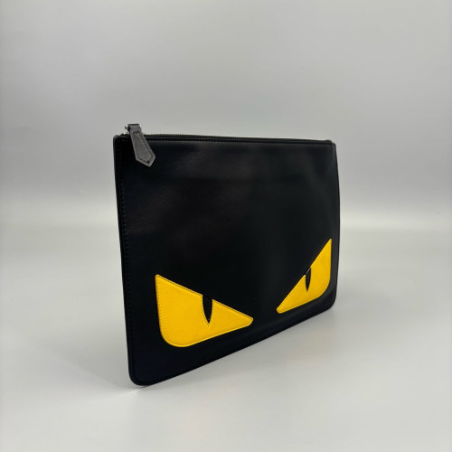 Fendi Bill Pouch Calfskin Black Yellow
