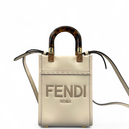 Fendi Mini Sunshine Shopper Tote Calfskin White