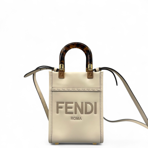 Fendi Mini Sunshine Shopper Tote Calfskin White