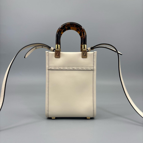 Fendi Mini Sunshine Shopper Tote Calfskin White