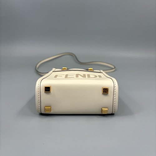 Fendi Mini Sunshine Shopper Tote Calfskin White