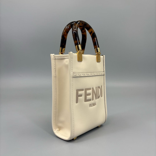 Fendi Mini Sunshine Shopper Tote Calfskin White