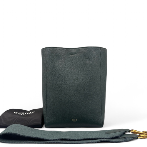 Celine Sangle Small Bucket Bag Grained Calfskin Dark Green