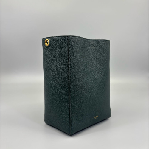 Celine Sangle Small Bucket Bag Grained Calfskin Dark Green
