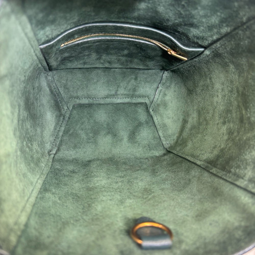 Celine Sangle Small Bucket Bag Grained Calfskin Dark Green