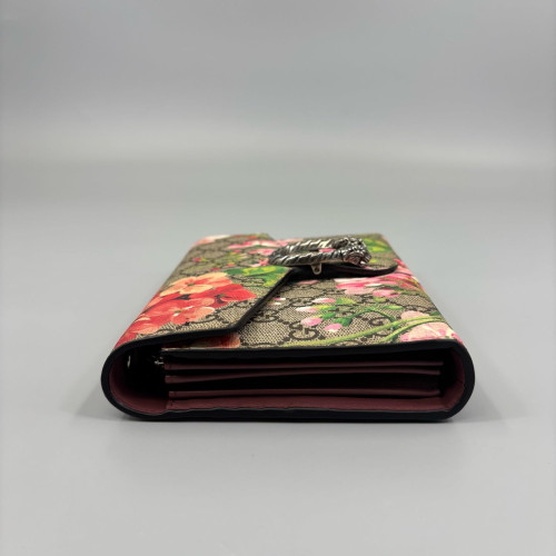 Gucci Mini Dionysus Chain Wallet GG Supreme Monogram Blooms Brown Pink Red