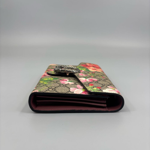 Gucci Mini Dionysus Chain Wallet GG Supreme Monogram Blooms Brown Pink Red