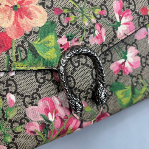 Gucci Mini Dionysus Chain Wallet GG Supreme Monogram Blooms Brown Pink Red