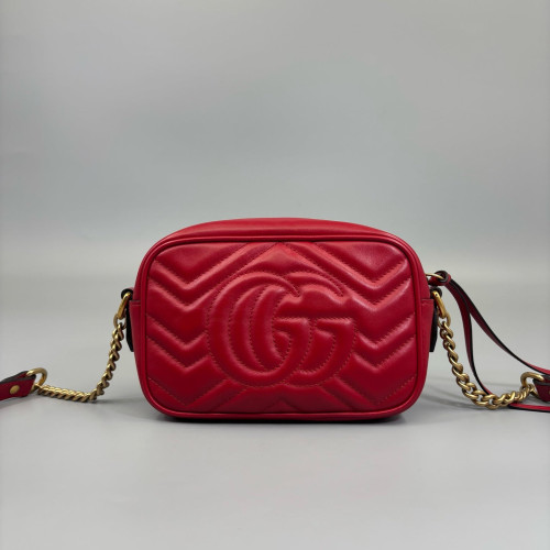 Gucci Matelasse Mini GG Marmont Chain Shoulder Bag Calfskin Red