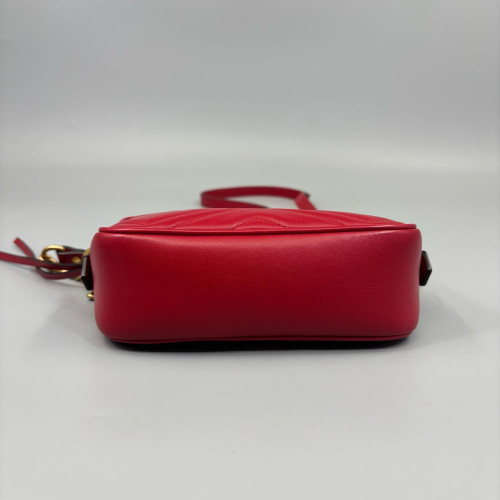 Gucci Matelasse Mini GG Marmont Chain Shoulder Bag Calfskin Red