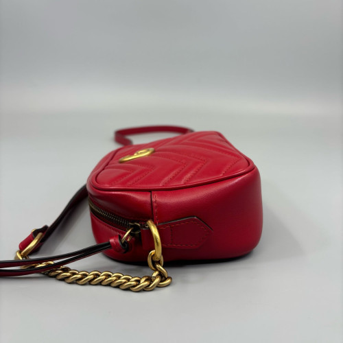 Gucci Matelasse Mini GG Marmont Chain Shoulder Bag Calfskin Red