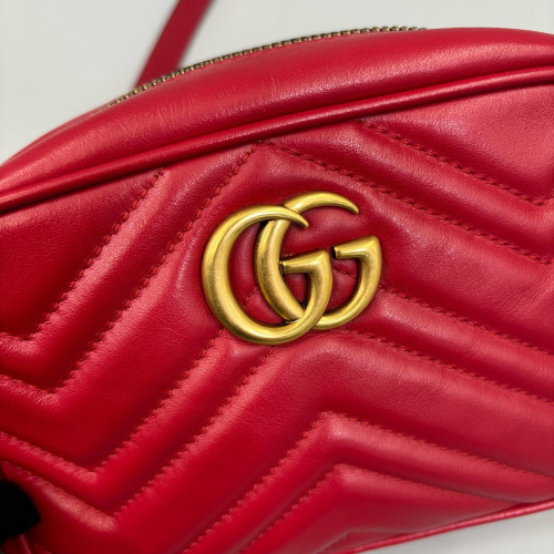Gucci Matelasse Mini GG Marmont Chain Shoulder Bag Calfskin Red