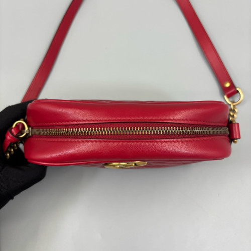 Gucci Matelasse Mini GG Marmont Chain Shoulder Bag Calfskin Red