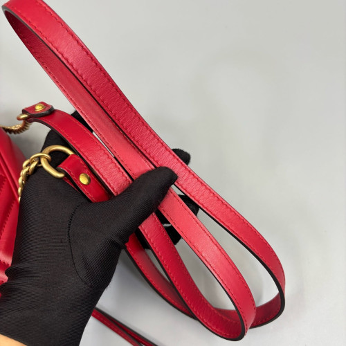 Gucci Matelasse Mini GG Marmont Chain Shoulder Bag Calfskin Red