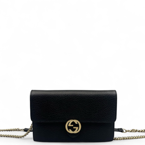 Gucci Interlocking G Chain Wallet Grained Calfskin Black
