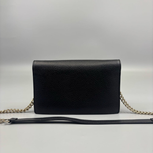 Gucci Interlocking G Chain Wallet Grained Calfskin Black