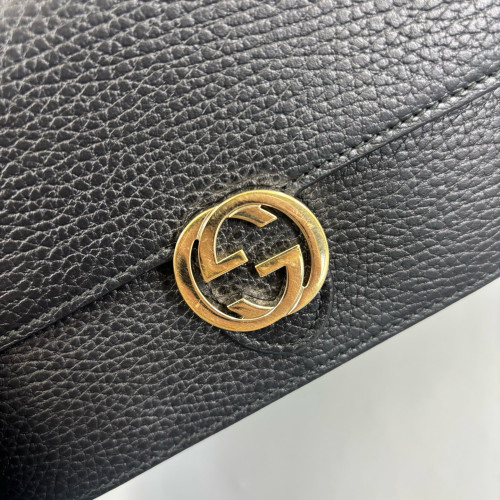 Gucci Interlocking G Chain Wallet Grained Calfskin Black