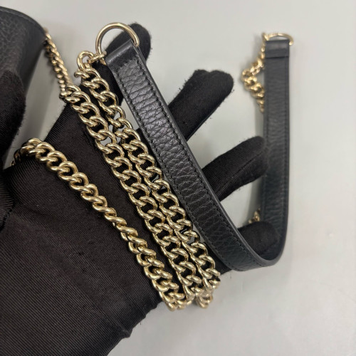Gucci Interlocking G Chain Wallet Grained Calfskin Black