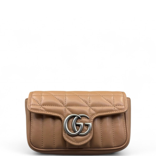 Gucci Matelasse Super Mini GG Marmont Calfskin Brown