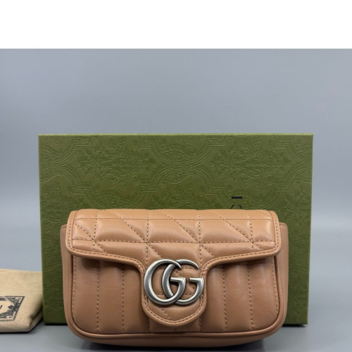 Gucci Matelasse Super Mini GG Marmont Calfskin Brown