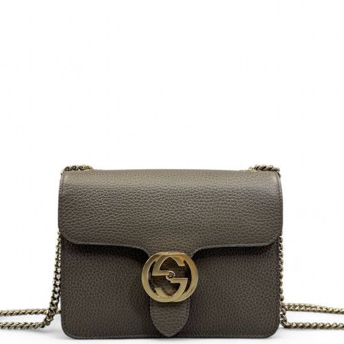 Gucci Small Interlocking G Shoulder Bag Grained Calfskin Grey