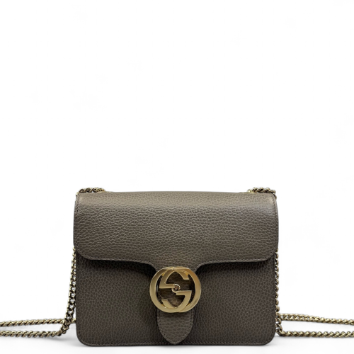 Gucci Small Interlocking G Shoulder Bag Grained Calfskin Grey